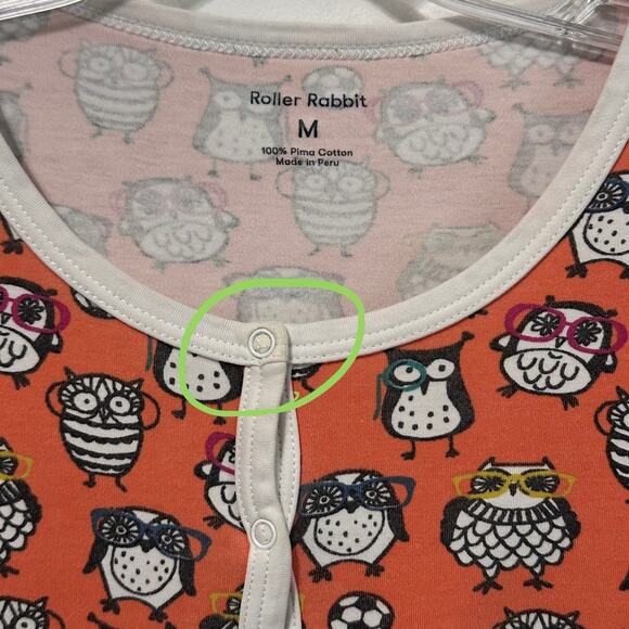 Roberta Roller Rabbit Girls Pajama Top M Henley Owls Sleep Cozy Shirt Owligans - Picture 5 of 8